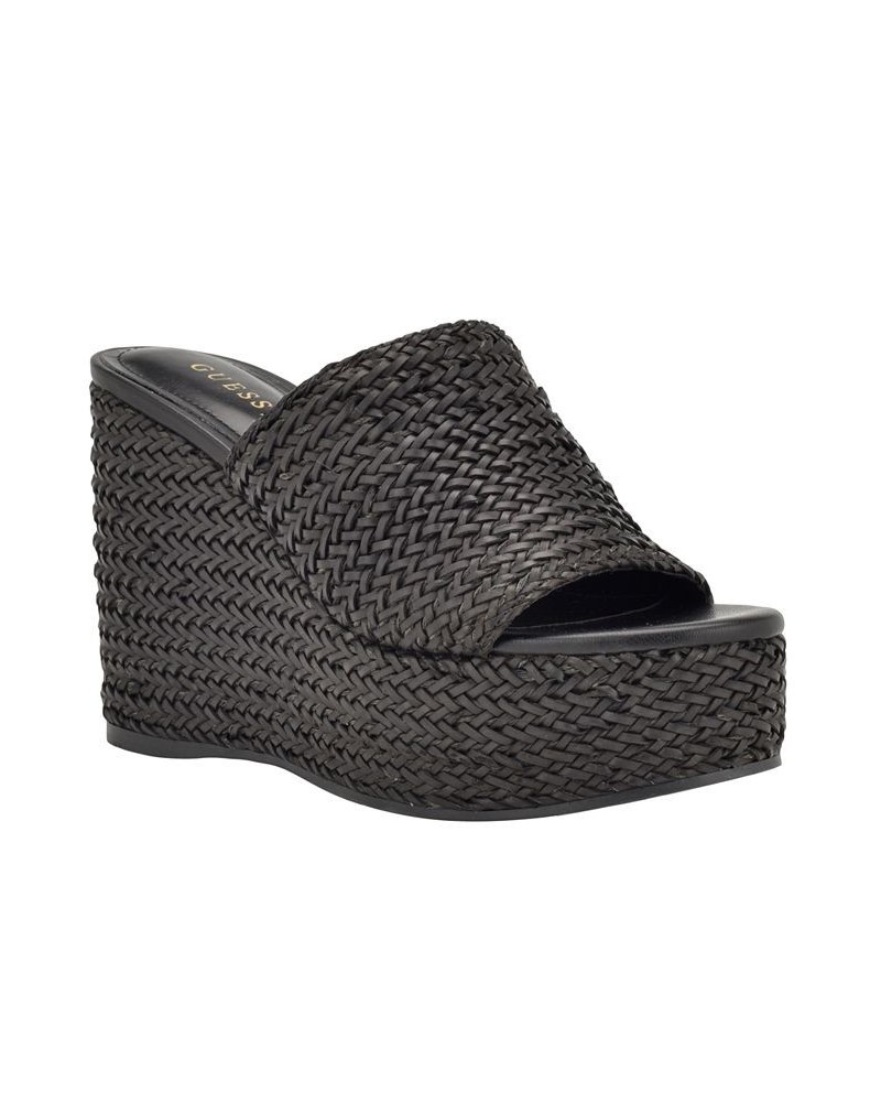 Women's Yenisa Single Band Slide Platform Wedge Sandal Black $40.33 Shoes