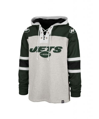 Men's '47 Gray New York Jets Gridiron Lace-Up Pullover Hoodie $37.45 Sweatshirt