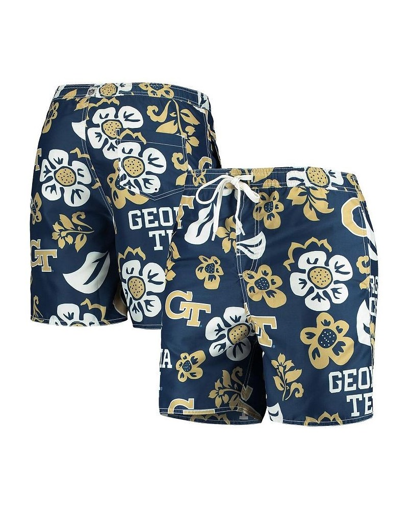 Men's Navy Georgia Tech Yellow Jackets Floral Volley Logo Swim Trunks $30.10 Swimsuits