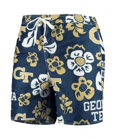 Men's Navy Georgia Tech Yellow Jackets Floral Volley Logo Swim Trunks $30.10 Swimsuits