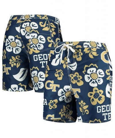 Men's Navy Georgia Tech Yellow Jackets Floral Volley Logo Swim Trunks $30.10 Swimsuits