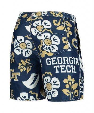 Men's Navy Georgia Tech Yellow Jackets Floral Volley Logo Swim Trunks $30.10 Swimsuits