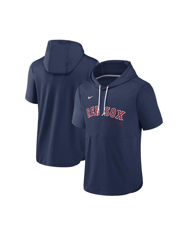 Men's Navy Boston Red Sox Springer Short Sleeve Team Pullover Hoodie $36.39 Sweatshirt