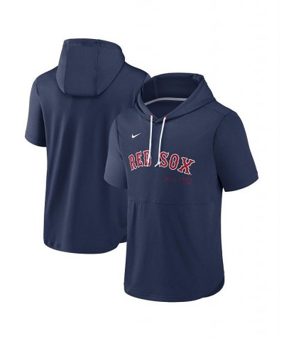 Men's Navy Boston Red Sox Springer Short Sleeve Team Pullover Hoodie $36.39 Sweatshirt