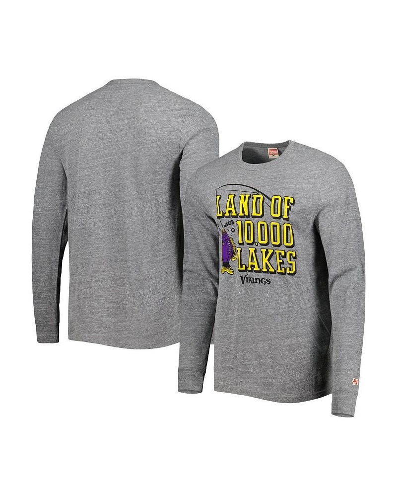 Men's Heathered Gray Minnesota Vikings Hyper Local Land of 10000 Lakes Tri-Blend Long Sleeve T-shirt $27.44 T-Shirts