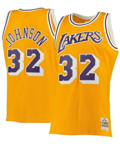 Men's Magic Johnson Gold Los Angeles Lakers 1984-85 Hardwood Classics Swingman Jersey $54.39 Jersey