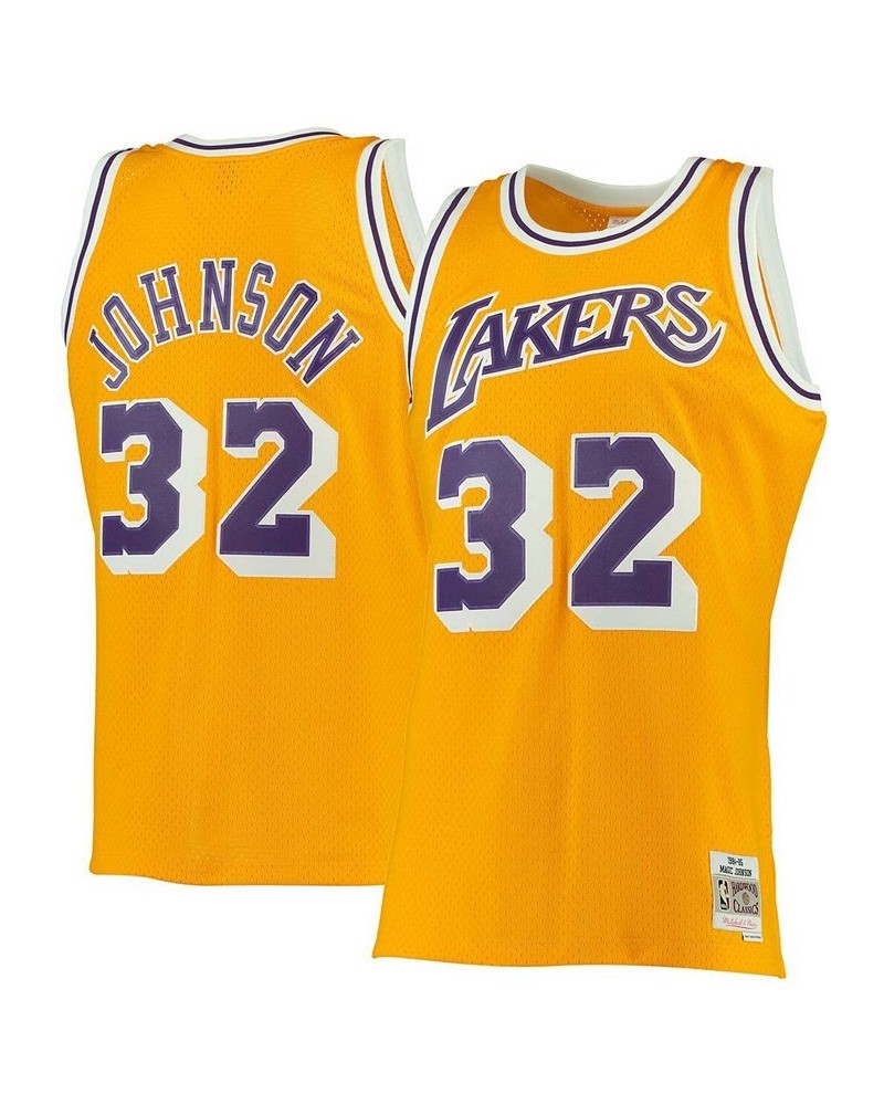 Men's Magic Johnson Gold Los Angeles Lakers 1984-85 Hardwood Classics Swingman Jersey $54.39 Jersey