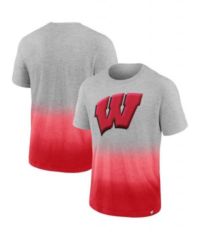 Men's Branded Heathered Gray and Red Wisconsin Badgers Team Ombre T-shirt $25.64 T-Shirts