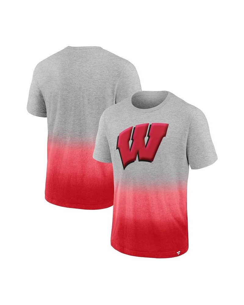 Men's Branded Heathered Gray and Red Wisconsin Badgers Team Ombre T-shirt $25.64 T-Shirts