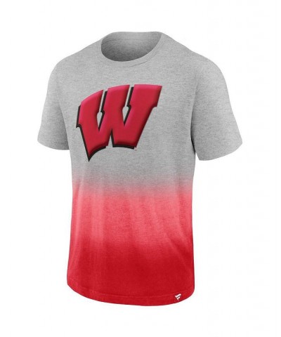 Men's Branded Heathered Gray and Red Wisconsin Badgers Team Ombre T-shirt $25.64 T-Shirts