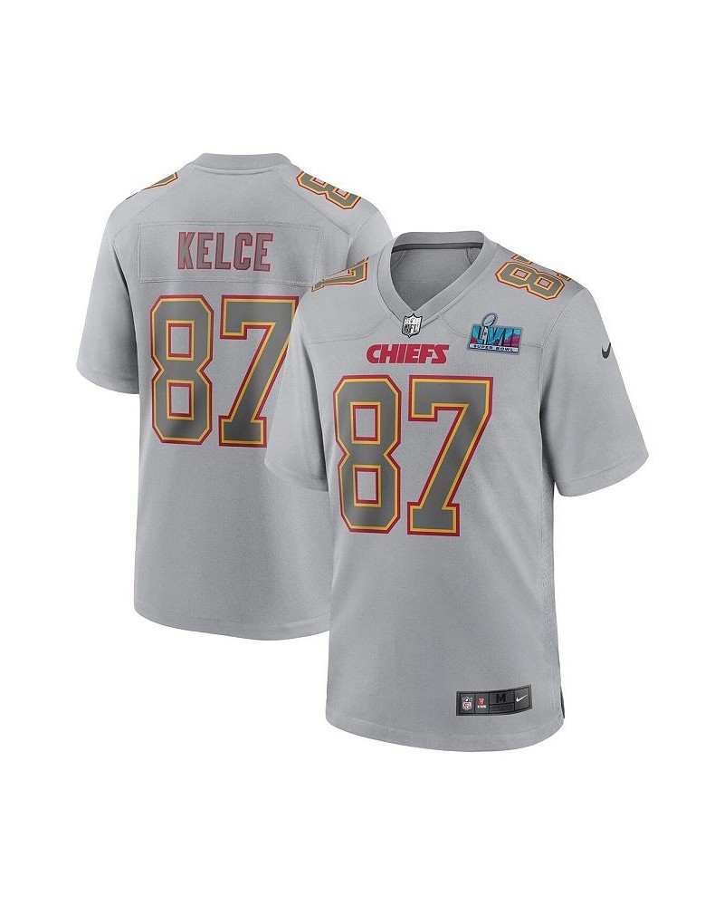 Men's Travis Kelce Gray Kansas City Chiefs Super Bowl LVII Patch Atmosphere Fashion Game Jersey $49.60 Jersey