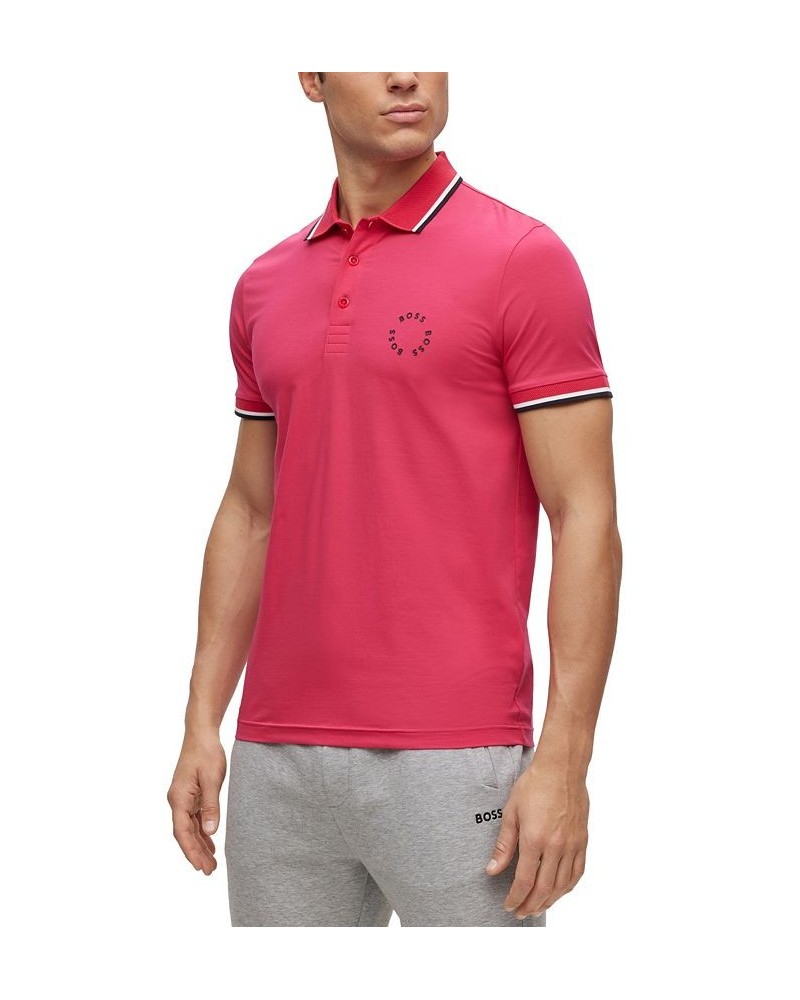 BOSS Men's Stretch-Cotton Slim-Fit Polo Shirt with Circular Branding Pink $44.80 Polo Shirts