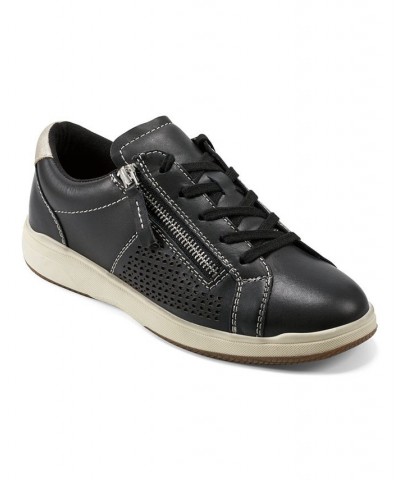 Women's Netta Round Toe Casual Lace-Up Sneakers Black $41.58 Shoes