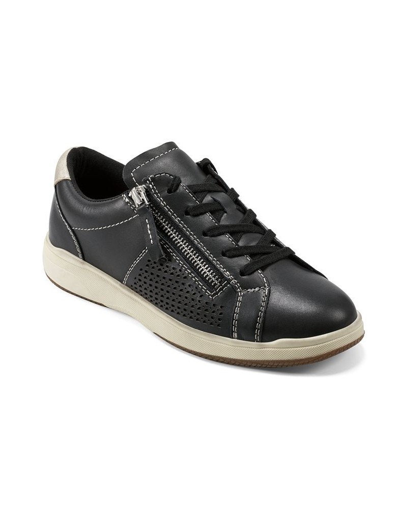 Women's Netta Round Toe Casual Lace-Up Sneakers Black $41.58 Shoes