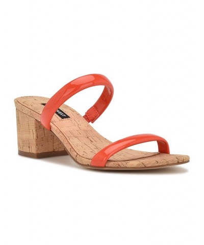 Women's Tae Round Toe Heeled Slide Dress Sandals Orange $48.06 Shoes