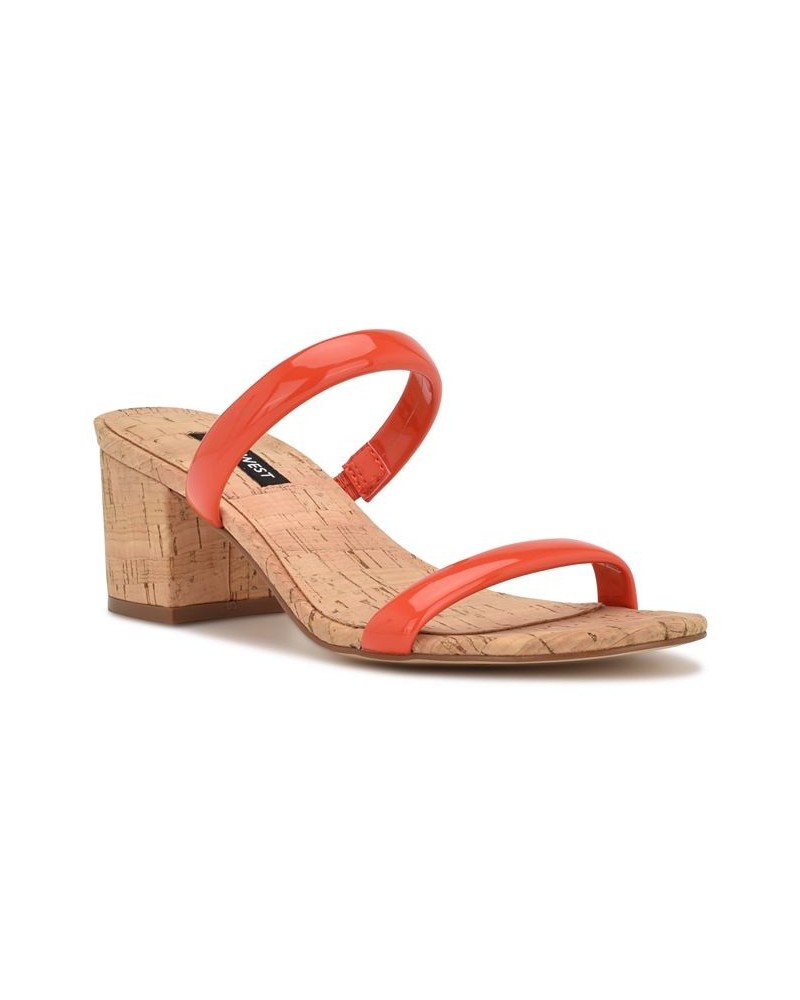 Women's Tae Round Toe Heeled Slide Dress Sandals Orange $48.06 Shoes