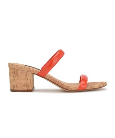 Women's Tae Round Toe Heeled Slide Dress Sandals Orange $48.06 Shoes