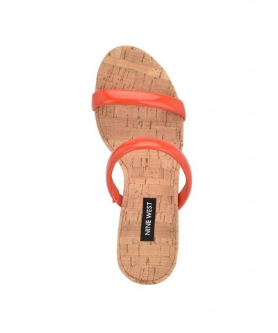 Women's Tae Round Toe Heeled Slide Dress Sandals Orange $48.06 Shoes