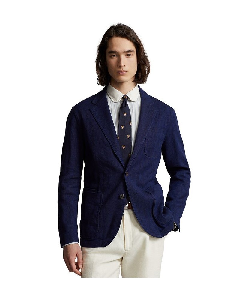 Men's Linen-Blend Herringbone Twill Sport Coat Blue $171.36 Blazers