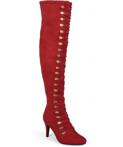 Women's Trill Wide Calf Lace-Up Boots Red $49.40 Shoes