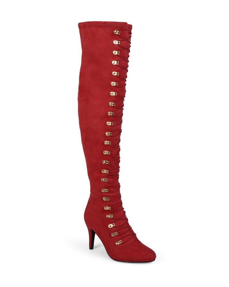 Women's Trill Wide Calf Lace-Up Boots Red $49.40 Shoes