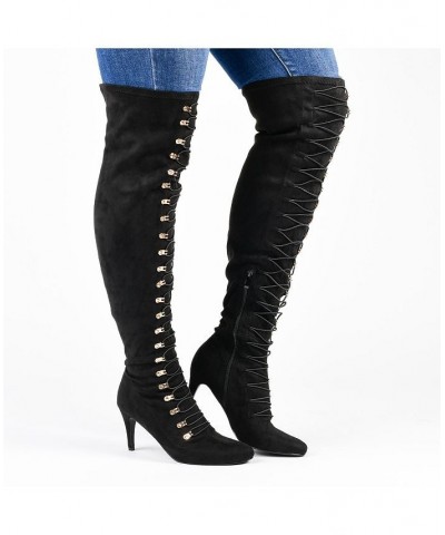 Women's Trill Wide Calf Lace-Up Boots Red $49.40 Shoes