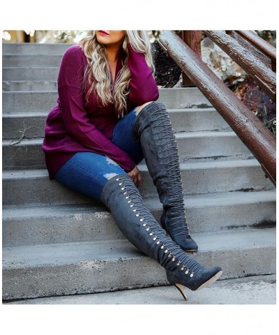 Women's Trill Wide Calf Lace-Up Boots Red $49.40 Shoes