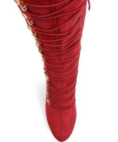 Women's Trill Wide Calf Lace-Up Boots Red $49.40 Shoes