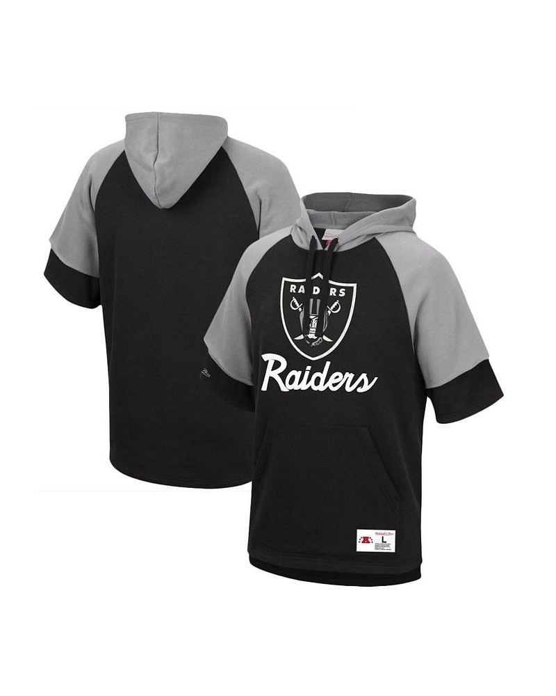 Men's Black Las Vegas Raiders Home Advantage Raglan Short Sleeve Pullover Hoodie $31.39 Sweatshirt