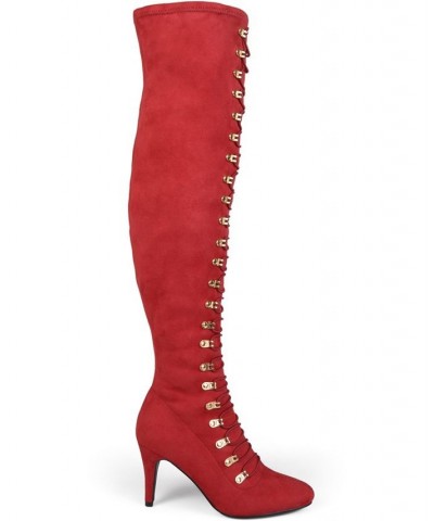 Women's Trill Wide Calf Lace-Up Boots Red $49.40 Shoes