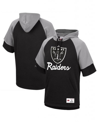 Men's Black Las Vegas Raiders Home Advantage Raglan Short Sleeve Pullover Hoodie $31.39 Sweatshirt