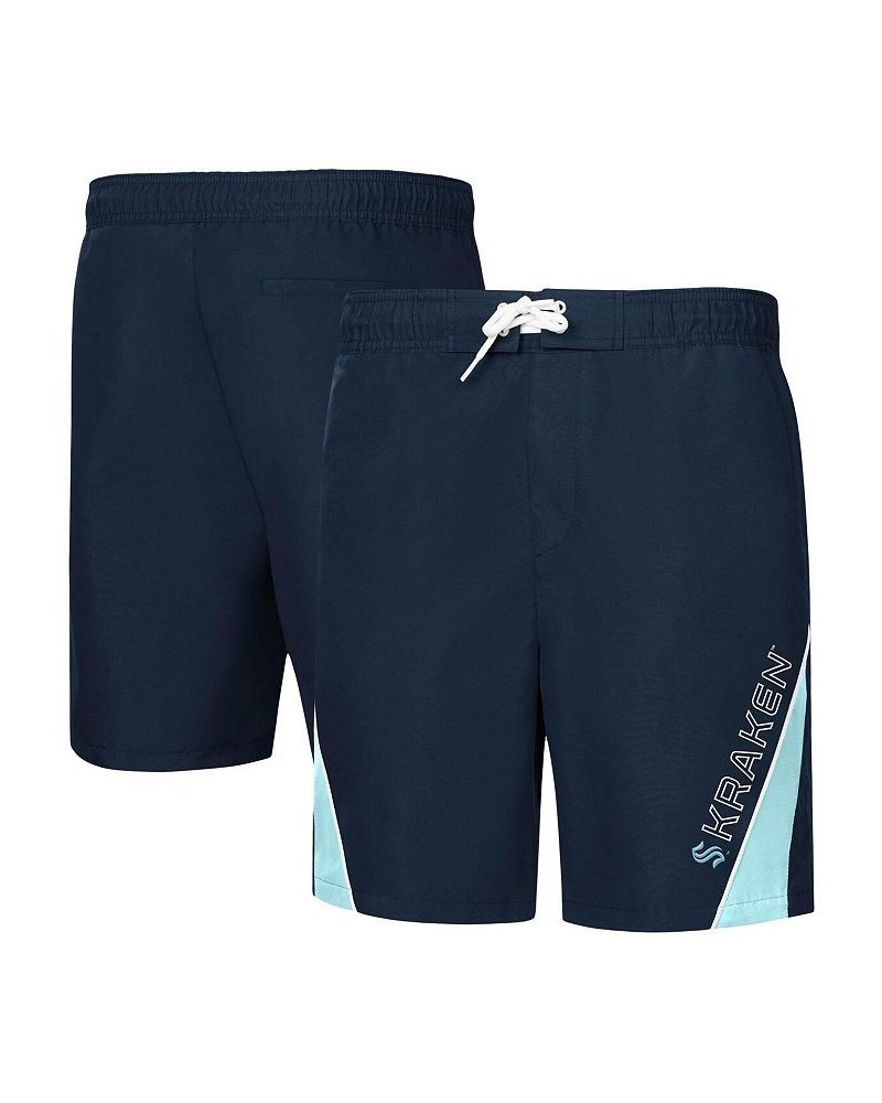 Men's Deep Sea Blue Seattle Kraken Sunrise Volley Swim Shorts $21.59 Swimsuits