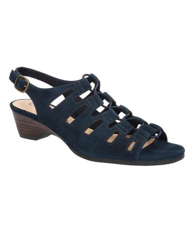 Women's Zamira Wedge Sandals Navy Suede Leather $48.10 Shoes