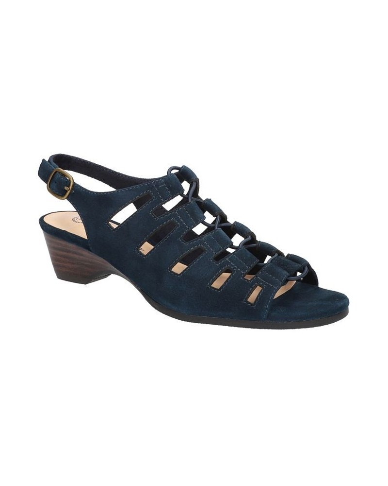 Women's Zamira Wedge Sandals Navy Suede Leather $48.10 Shoes