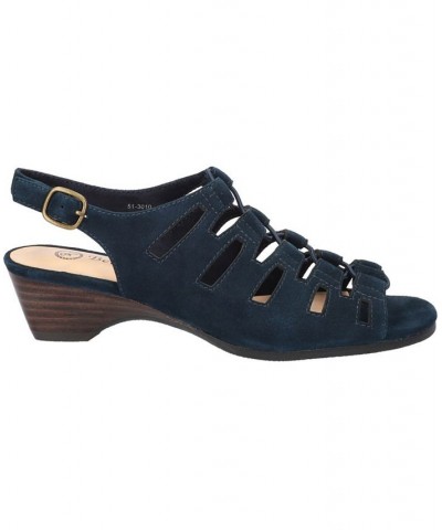 Women's Zamira Wedge Sandals Navy Suede Leather $48.10 Shoes