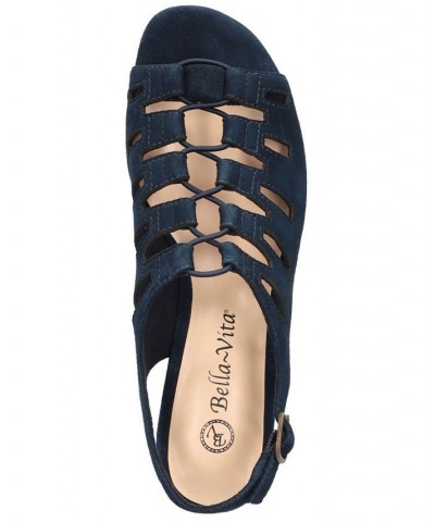 Women's Zamira Wedge Sandals Navy Suede Leather $48.10 Shoes