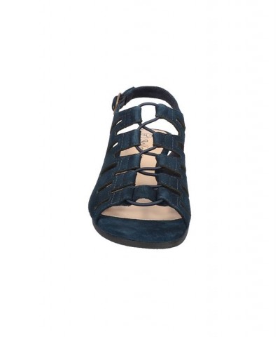 Women's Zamira Wedge Sandals Navy Suede Leather $48.10 Shoes