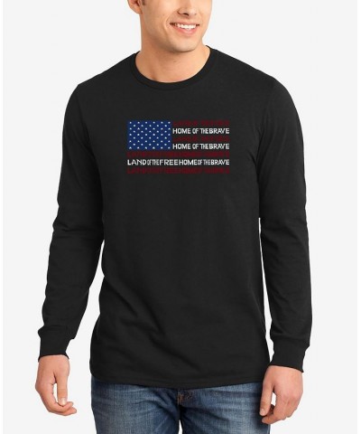 Men's Land of the Free American Flag Word Art Long Sleeves T-shirt Black $16.00 T-Shirts