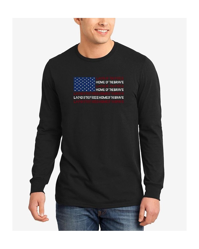 Men's Land of the Free American Flag Word Art Long Sleeves T-shirt Black $16.00 T-Shirts