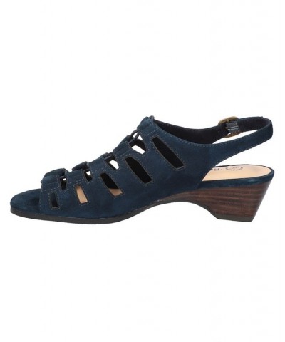 Women's Zamira Wedge Sandals Navy Suede Leather $48.10 Shoes