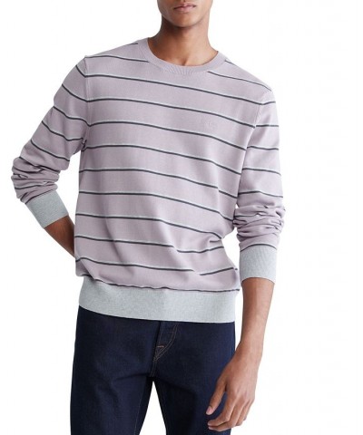 Men's Supima Cotton Mini Stripe Monogram Logo Sweater Purple $25.20 Sweaters