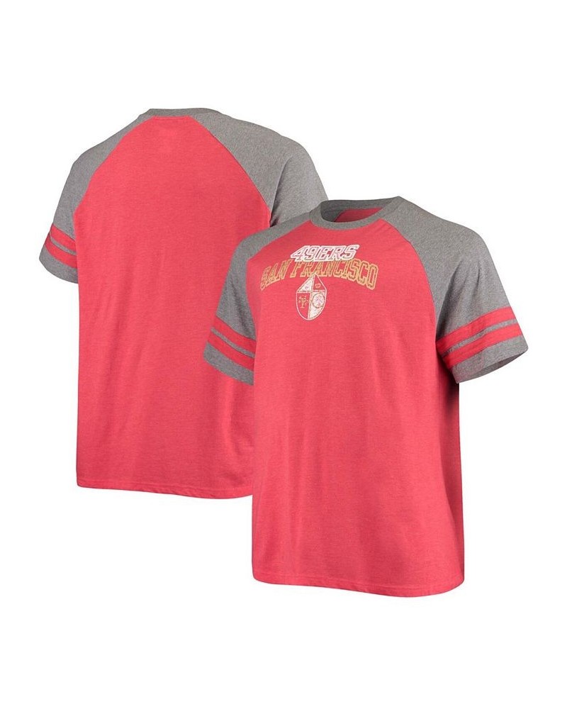 Men's Big and Tall Scarlet, Heathered Gray San Francisco 49Ers Throwback 2-Stripe Raglan T-shirt $16.40 T-Shirts