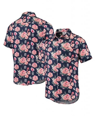 Men's Navy Detroit Tigers Floral Linen Button-Up Shirt $38.70 Shirts