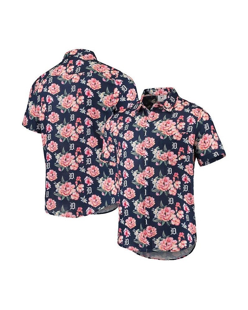 Men's Navy Detroit Tigers Floral Linen Button-Up Shirt $38.70 Shirts