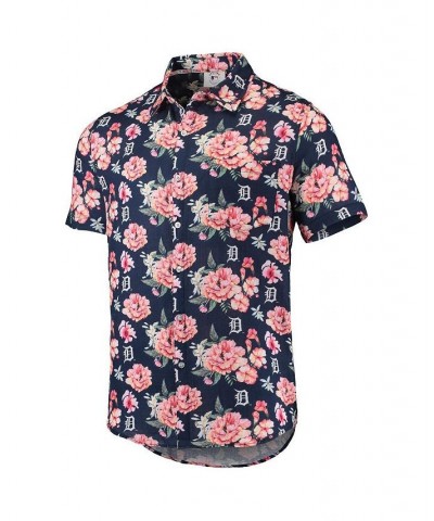 Men's Navy Detroit Tigers Floral Linen Button-Up Shirt $38.70 Shirts