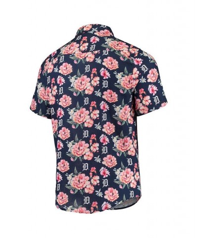 Men's Navy Detroit Tigers Floral Linen Button-Up Shirt $38.70 Shirts