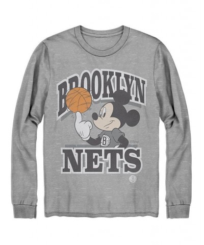 Men's Gray Brooklyn Nets Disney Mickey Team Spirit Long Sleeve T-shirt $28.49 T-Shirts