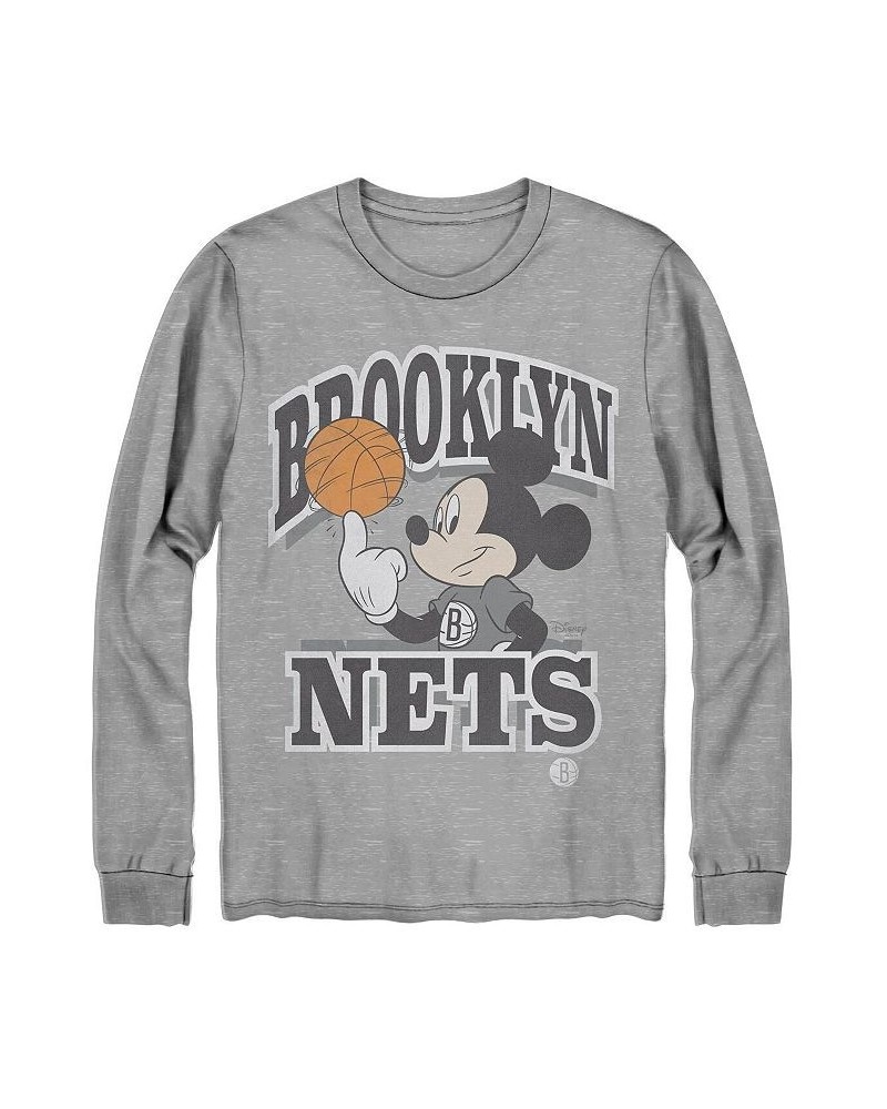 Men's Gray Brooklyn Nets Disney Mickey Team Spirit Long Sleeve T-shirt $28.49 T-Shirts