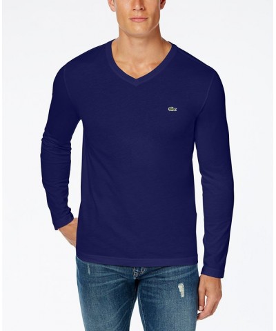 Men's V-Neck Casual Long Sleeve Jersey T-Shirt Blue $32.80 T-Shirts