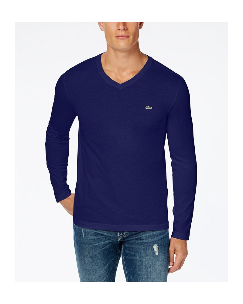 Men's V-Neck Casual Long Sleeve Jersey T-Shirt Blue $32.80 T-Shirts